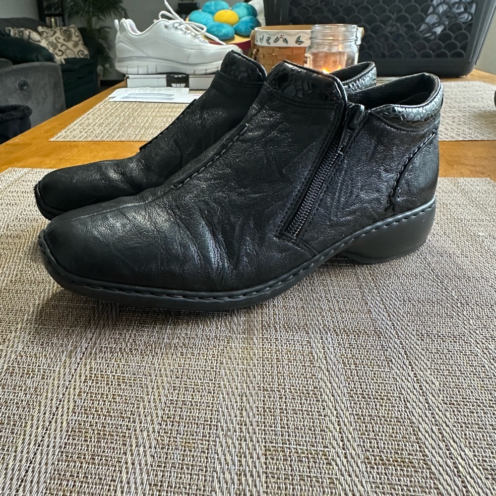 Rieker Black Leather Ankle Boots